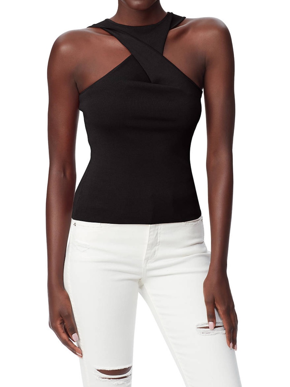 Sam Edelman Black Crisscross Halter Knit Tank